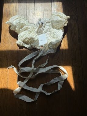 Adika Cream Ruffle Crop Top with Wrap Ties